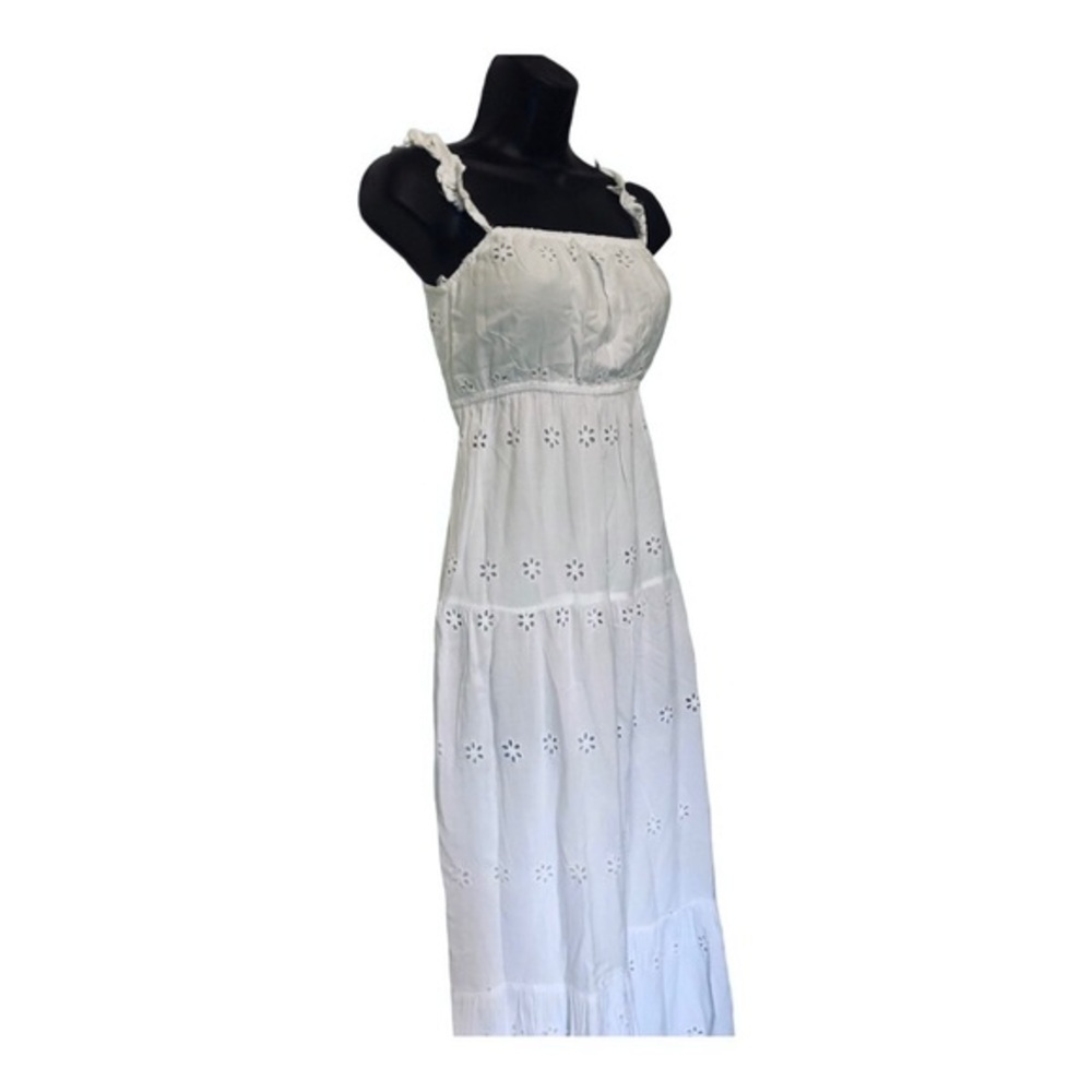 Jessica Simpson white prairie eyelet ruffle strap empire bust tiered maxi‎ dress